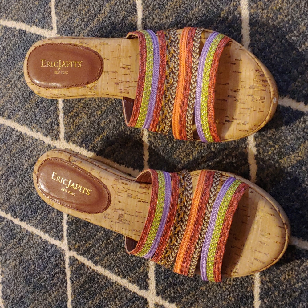 Eric Javits - Multi colored wedge cork sandals
